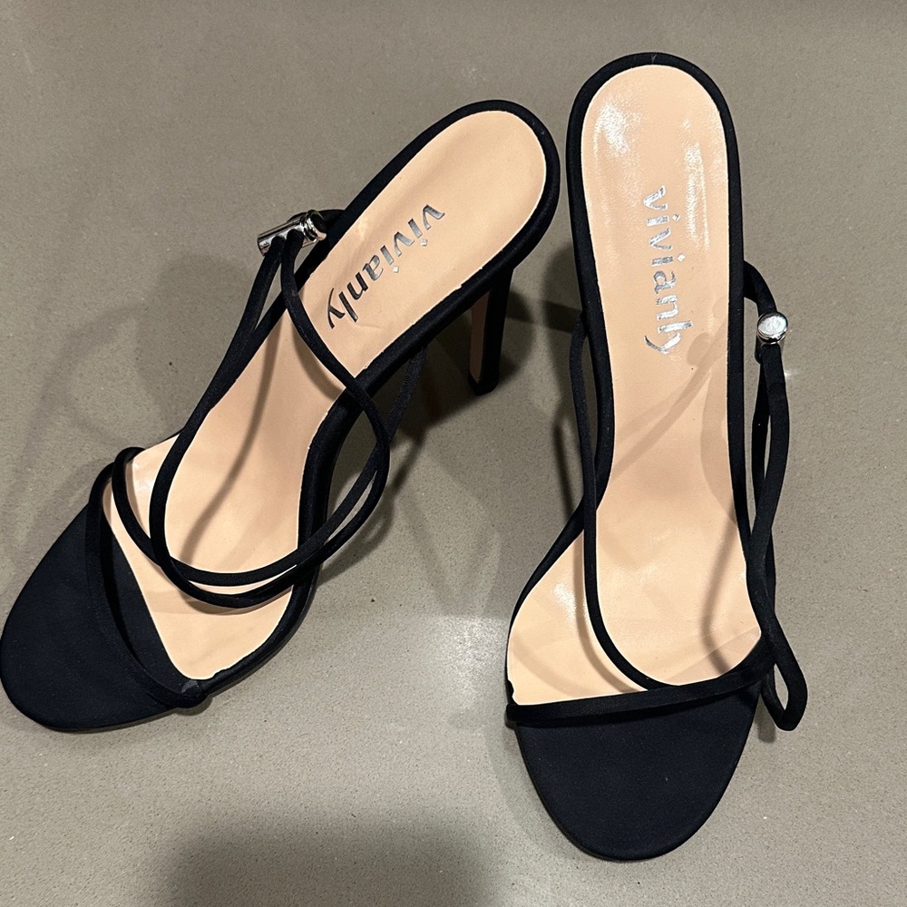Vivianly Elegant Black Strappy Heels